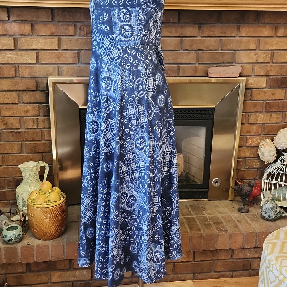 Chaps Blue and White Maxi Dress 100% Cotton Summer Dress Flowy Spring Easter - Picture 5 of 16